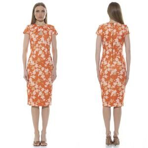 Alexia Admor Janine Dress Floral Cutout Cocktail Sheath Orange Neutral NWT Large